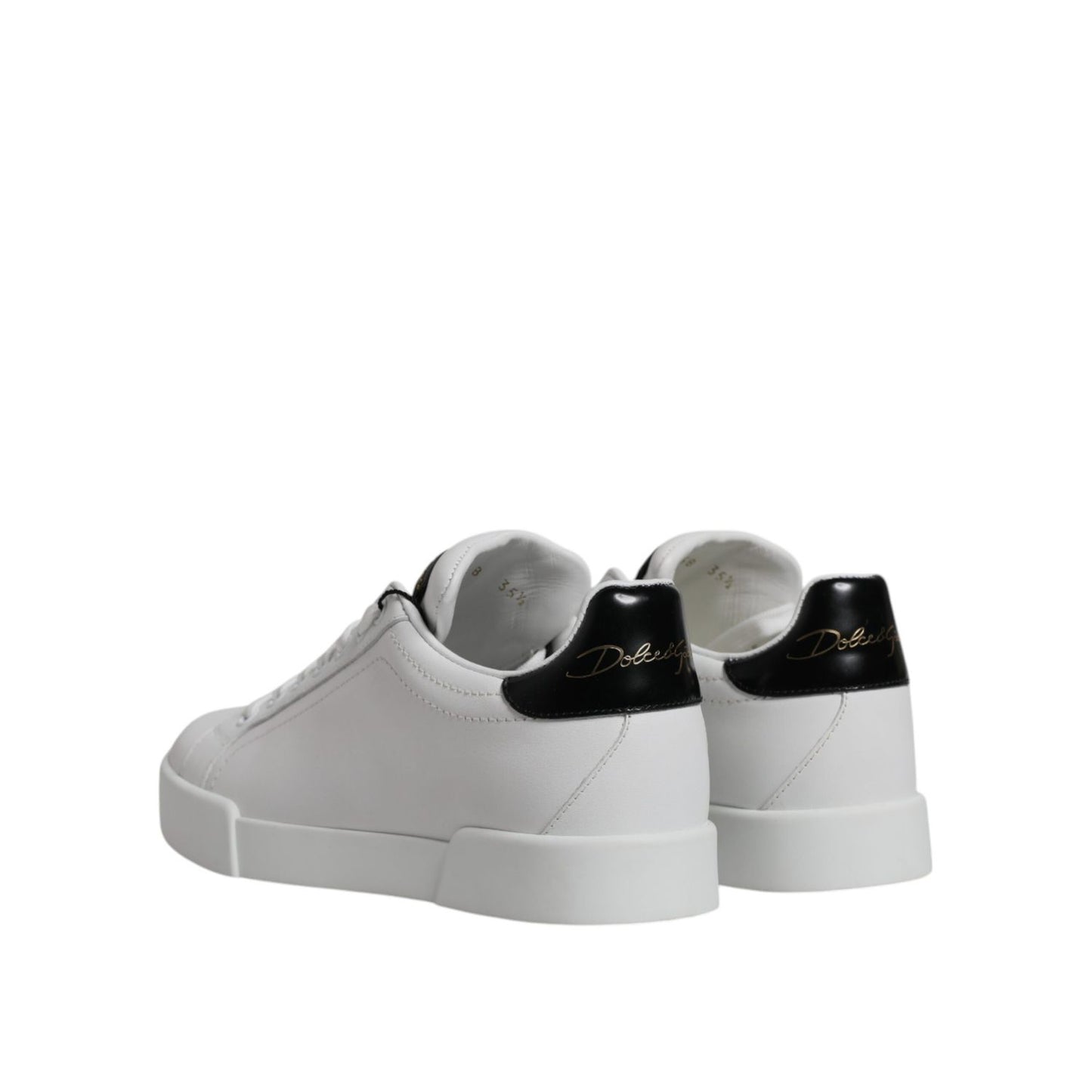 Dolce & Gabbana White Black Leather Low Top Sneakers Shoes