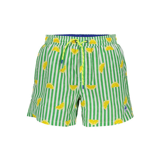 North Sails Green Polyester Swimwear with lemon pattern and elastic waist, includes inner slip, two side pockets, and rear pocket.