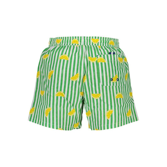 North Sails Green Polyester Swimwear with stripes, lemons, elastic waist, rear pocket, and logo, made from organic cotton.