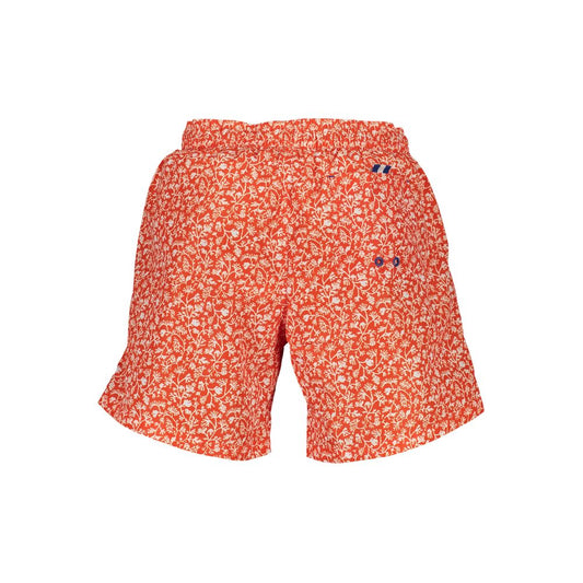 North Sails Red Polyester Swimwear, patterned swimming boxer with elastic waist, two pockets, rear pocket, and logo.