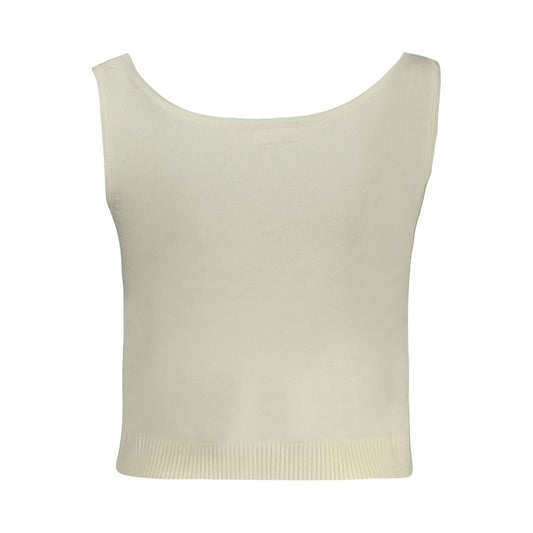 Guess Jeans White Polyester Shirt tank top with wide straps, wide neckline, and embroidered logo.