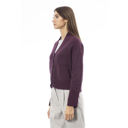 Alpha Studio Burgundy Merino Wool Cardigan