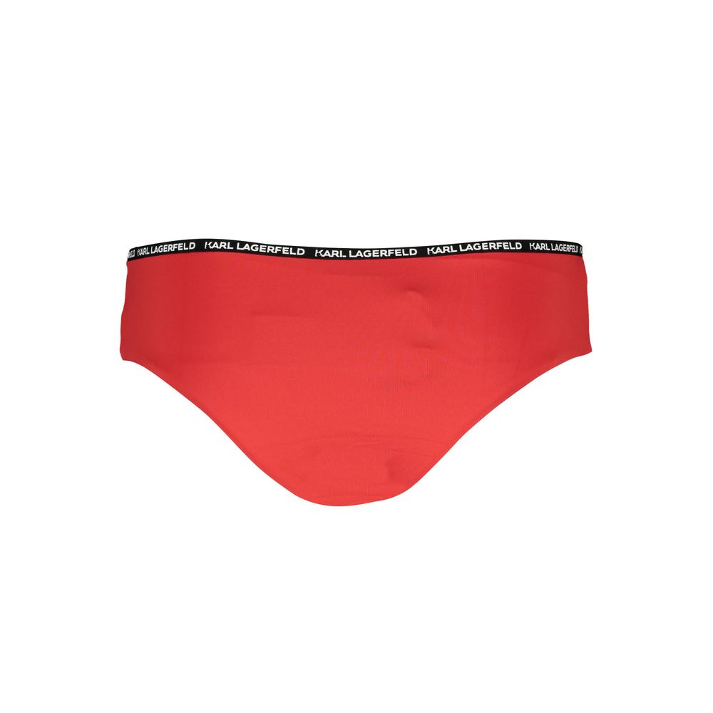 Karl Lagerfeld Red Elastane Swimwear featuring swim briefs with lined interior, contrasting details, and logo waistband.