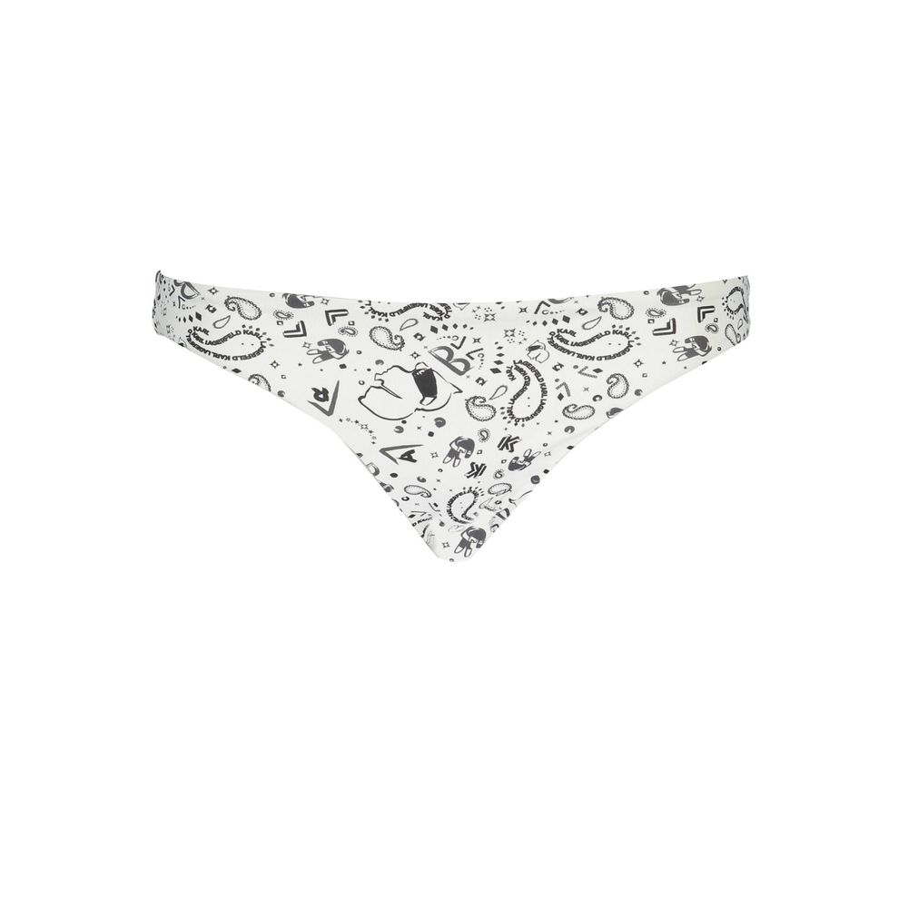 Karl Lagerfeld White Elastane Swimwear featuring lined interior, printed design, and logo.