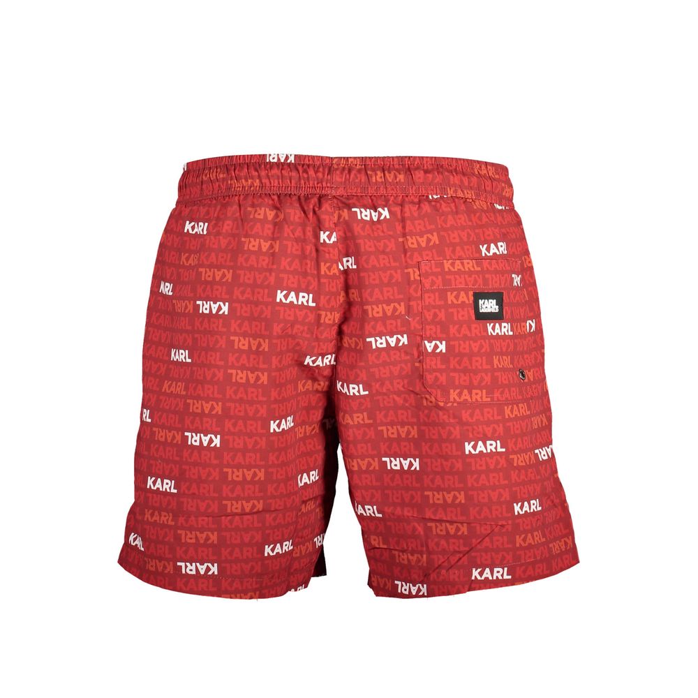 Karl Lagerfeld Red Polyester Swimwear with elastic waist, laces, side and back pockets, logo print design.