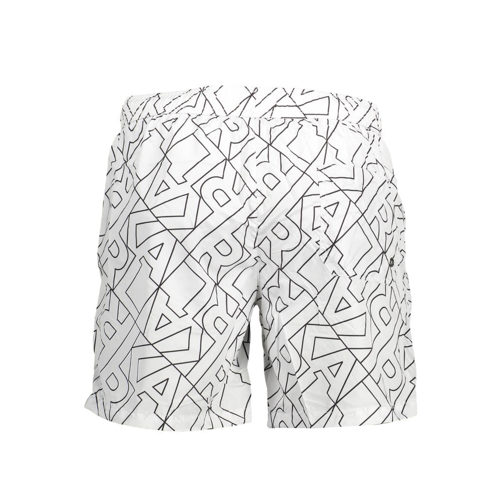 Karl Lagerfeld White Polyester Swimwear with logo, elastic waist, side and back pockets, contrasting details.