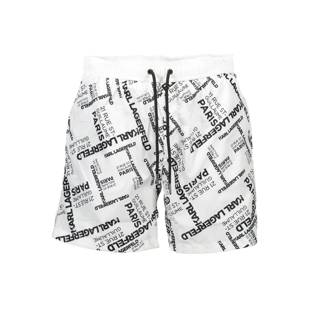 Karl Lagerfeld White Polyester Swimwear medium swim boxer with contrasting details, laces, and logo design.