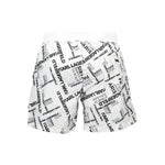 Karl Lagerfeld White Polyester Swimwear, medium swim boxer with logo print, two pockets, back pocket, slip lining, and laces.