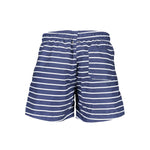 Gant Blue Polyester Swimwear featuring striped swim boxer design with inner slip, two front pockets, and back pocket with laces and logo.