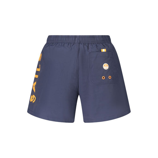 North Sails Blue Cotton Swimwear swim boxer with elastic waist, back pocket, and logo print.