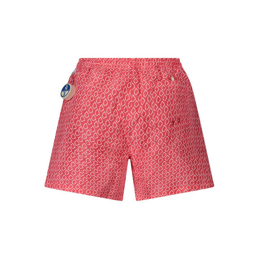North Sails Red Polyester Swimwear with patterned swim boxer, elastic waist, pockets, contrasting details, and logo application.