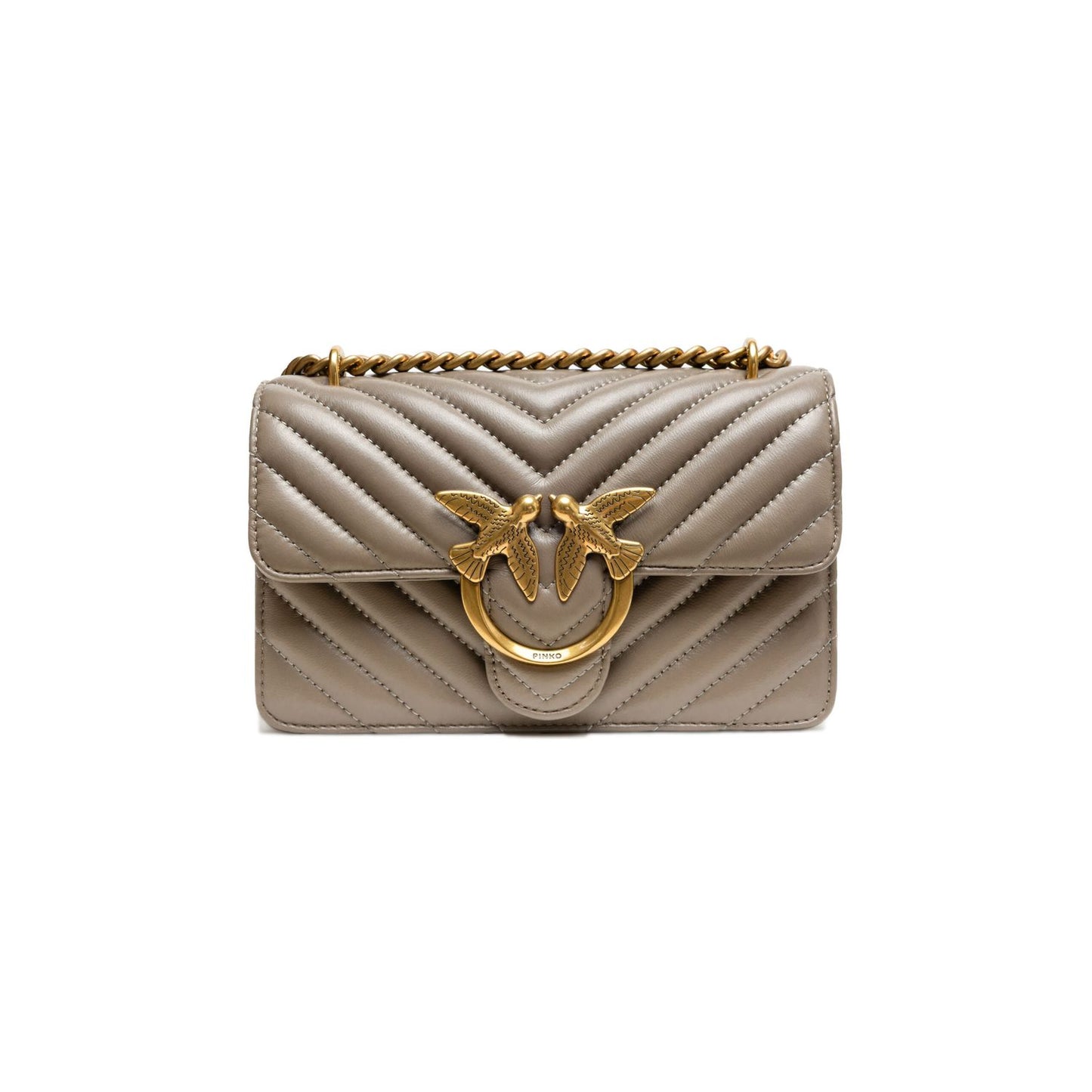 PINKO Grey Leather Love One Mini Shoulder Bag