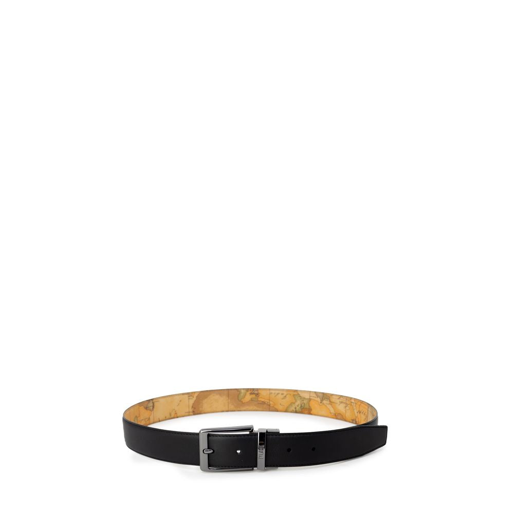 Alviero Martini Prima Classe Black Leather Regular Belt, elegant men's accessory with durable leather and polyurethane blend.