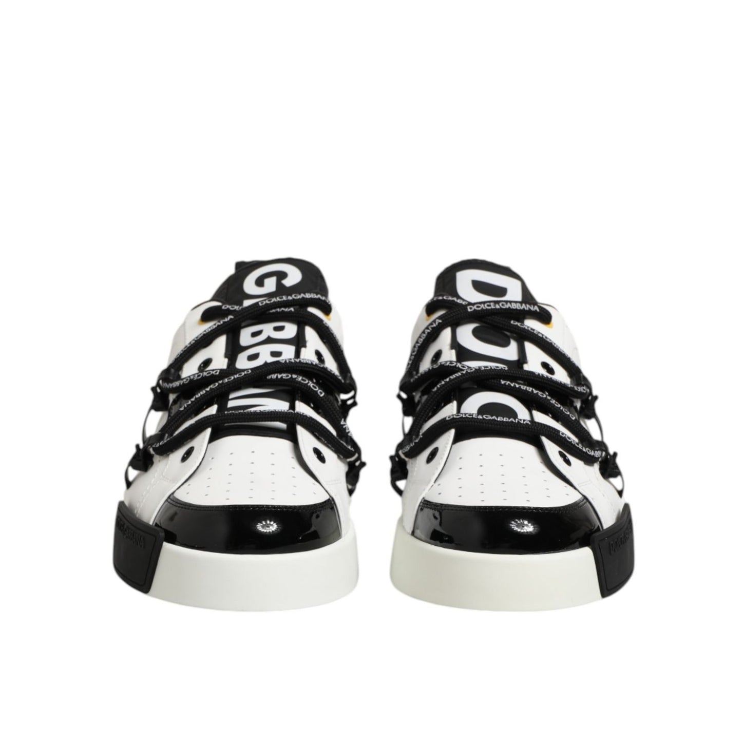 Dolce & Gabbana White Leather Logo Portofino Sneakers Shoes in black and white