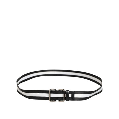 Dolce & Gabbana Black White Striped Logo Metal Buckle Belt