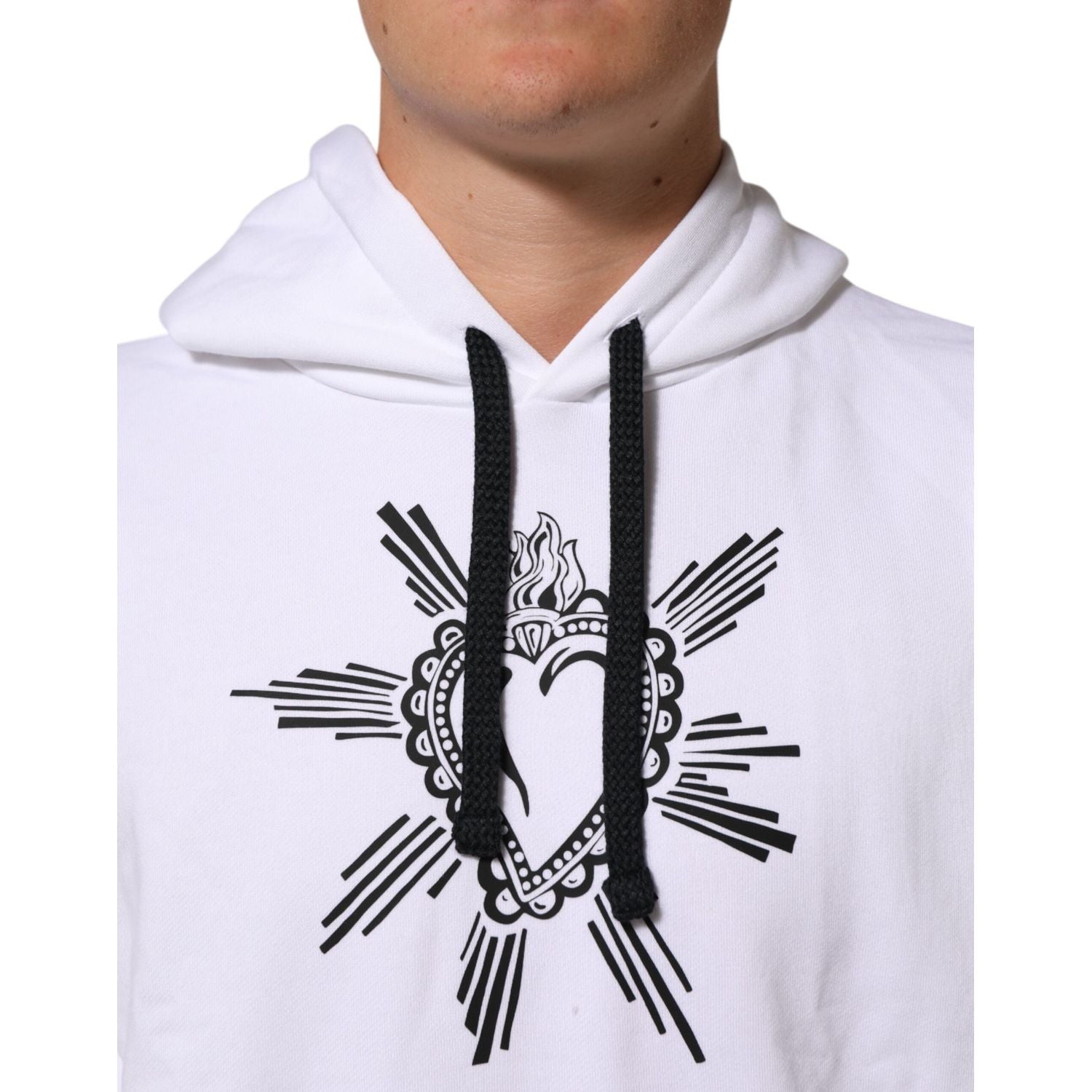 Dolce & Gabbana White Sacred Heart Hooded Sweatshirt Sweater