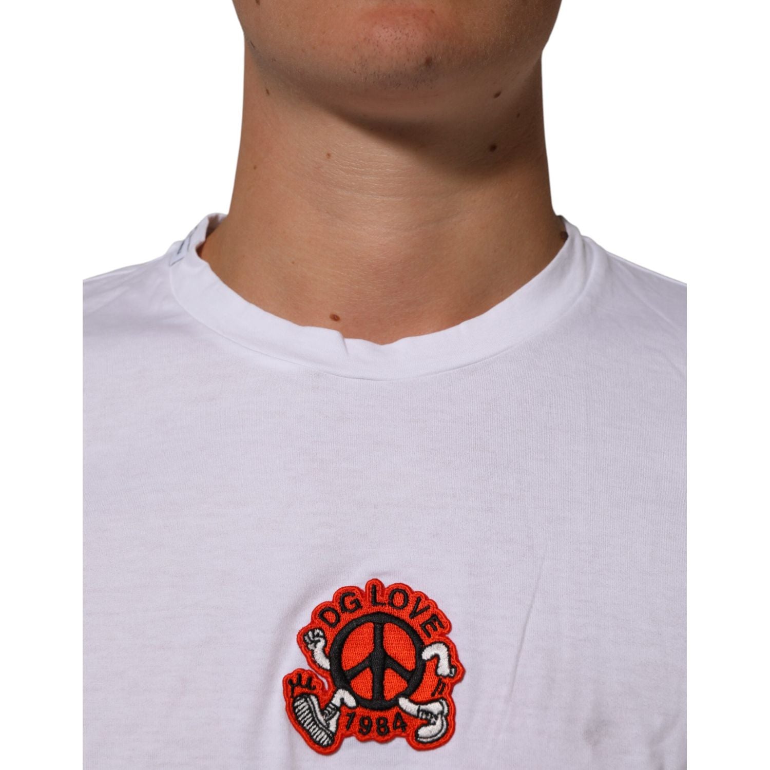 Dolce & Gabbana White Cotton DG Love Patch Crew Neck T-shirt