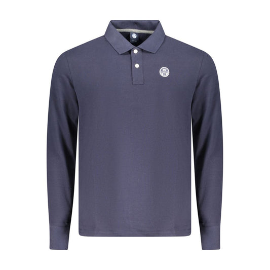 North Sails Blue Cotton Polo Shirt, long-sleeved with two buttons, logo applique.