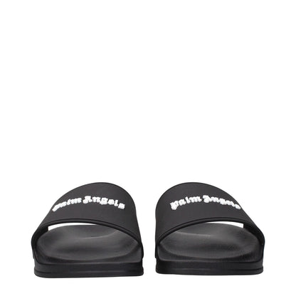 Palm Angels Black Cotton Slippers with front logo, MPN PMIC010MAT0011001, F84872, rubber material, designed by Palm Angels.