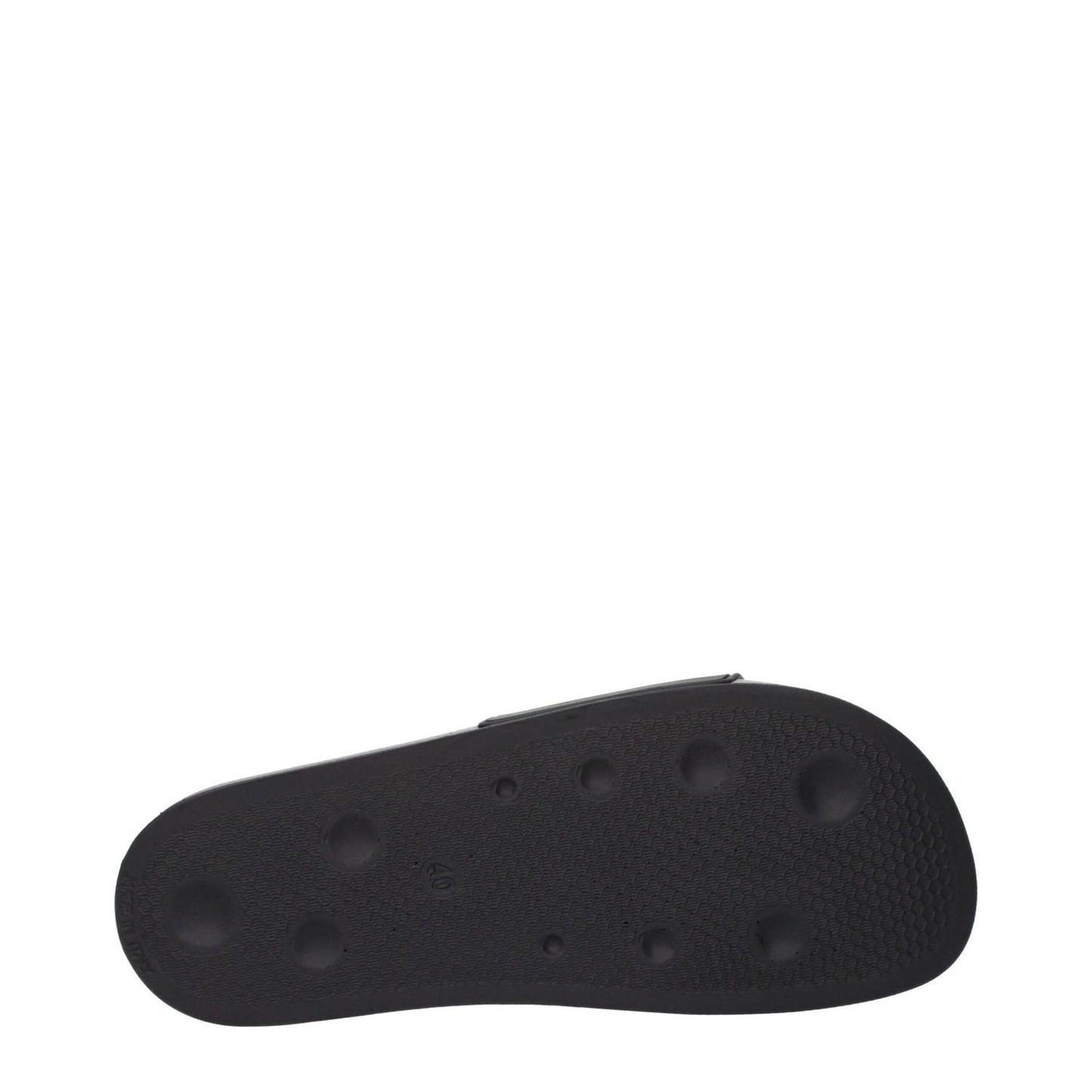 Sole view of Palm Angels Black Cotton Slippers with logo detail, featuring MPN PMIC010MAT0011001 in black rubber.