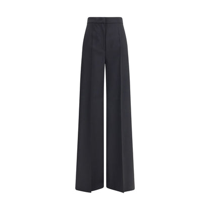 Max Mara Black Fleece Wool Casual Pants with high-waisted design and straight hem, ideal for sophisticated formal or office looks.