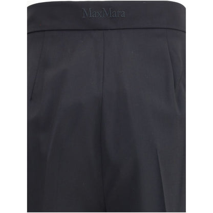 Max Mara Black Fleece Wool Casual Pants with high-waisted silhouette and welt pockets, ideal for sophisticated office looks.