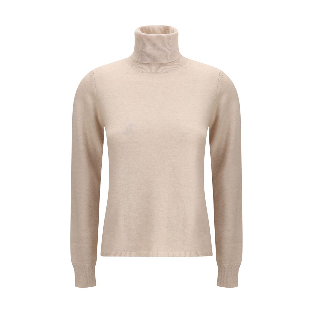 Max Mara Beige Wool Turtleneck with ribbed high neck and cuffs, elegant design for AW25.