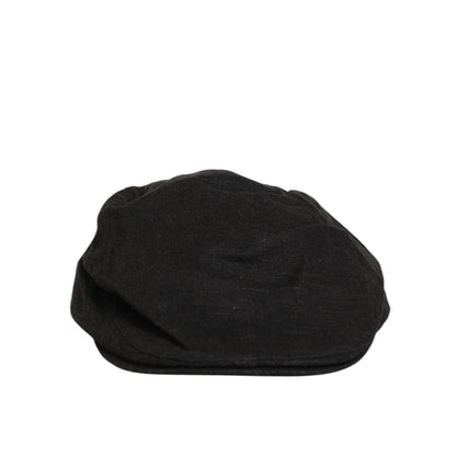 Dolce & Gabbana Black Cotton DG Logo Newsboy Cloth Capello Hat, vintage-style black hat, designer newsboy cap, classic cotton headwear