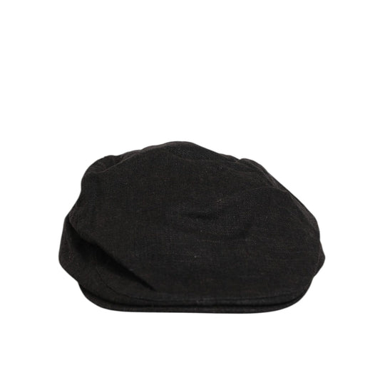 Dolce & Gabbana Black Cotton DG Logo Newsboy Cloth Capello Hat with paneled crown and subtle logo, vintage-inspired style.