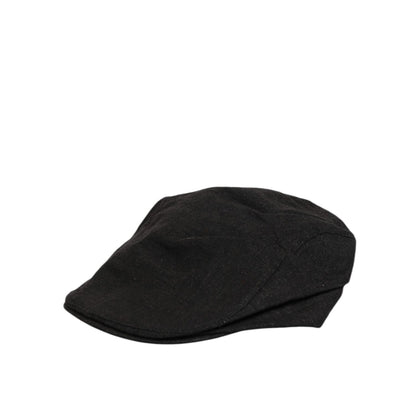 Dolce & Gabbana Black Cotton DG Logo Newsboy Cloth Capello Hat, stylish vintage-inspired cap with paneled crown and short brim.