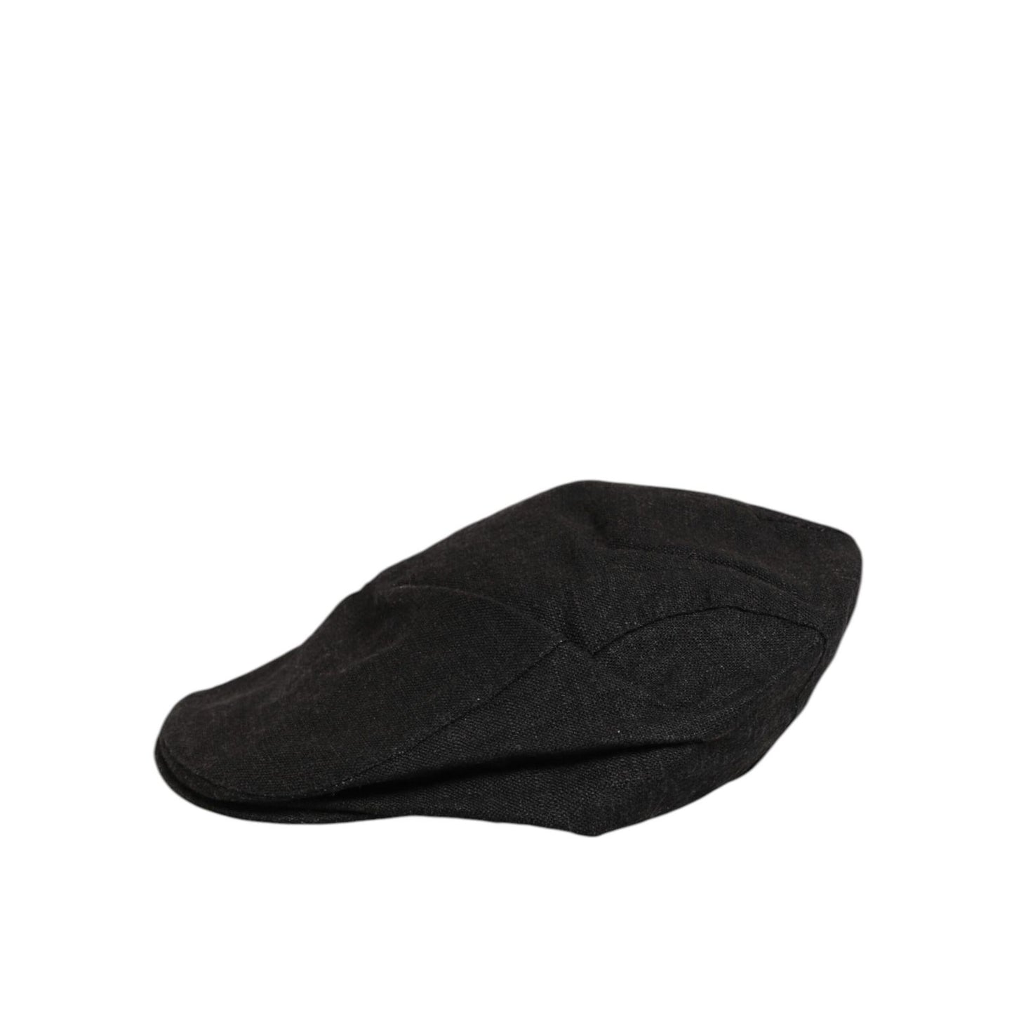 Dolce & Gabbana Black Cotton DG Logo Newsboy Cloth Capello Hat with paneled crown and short brim.