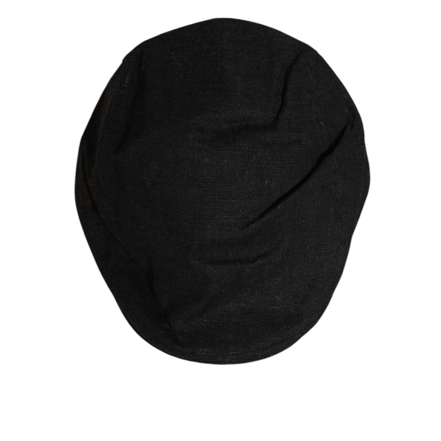 Dolce & Gabbana Black Cotton DG Logo Newsboy Cloth Capello Hat with classic paneled crown and short brim design.