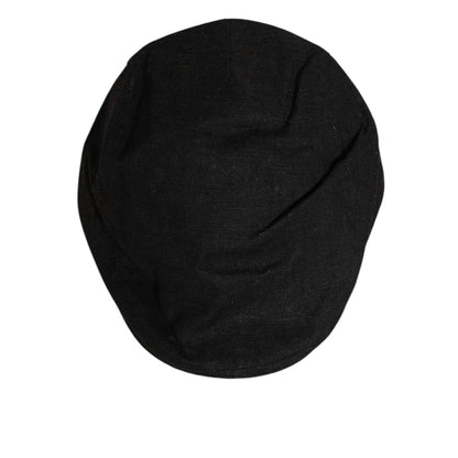 Dolce & Gabbana Black Cotton DG Logo Newsboy Cloth Capello Hat with classic paneled crown and short brim design.