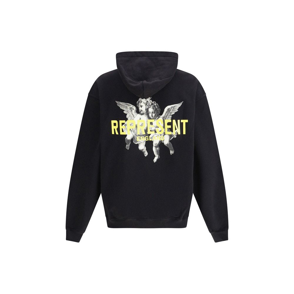 Jet Black Legacy Cherubs Hoodie, Represent Black Cotton Sweatshirt with back artwork and oversized fit.