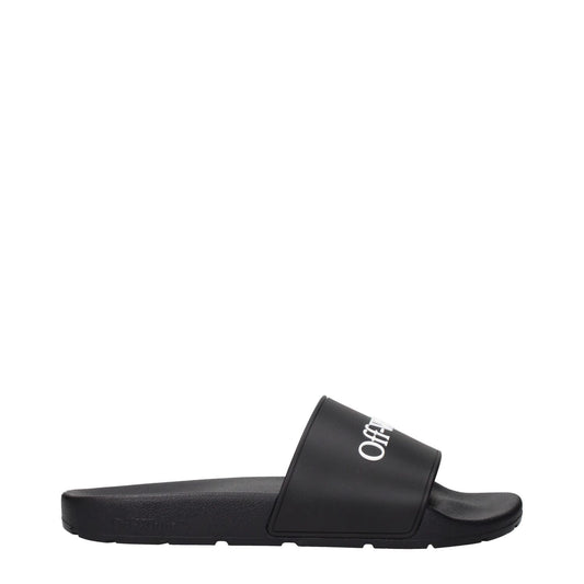 Off-White Black Cotton Slippers with front logo, MPN OMIU002MAT0011001, code F84958, featuring a sleek black rubber design by Off-White.