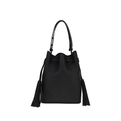 Valentino Garavani Black Calf Leather Bos Taurus Shoulder Bag with VLogo Signature and tassels