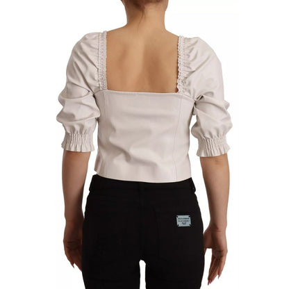 PINKO White Square Neck Button Down Crop Blouse