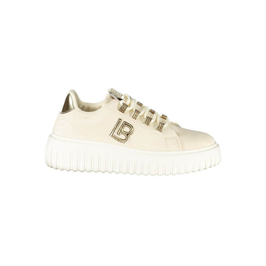 Laura Biagiotti Beige Polyester Women Sneaker with gold accents and 4 cm platform.