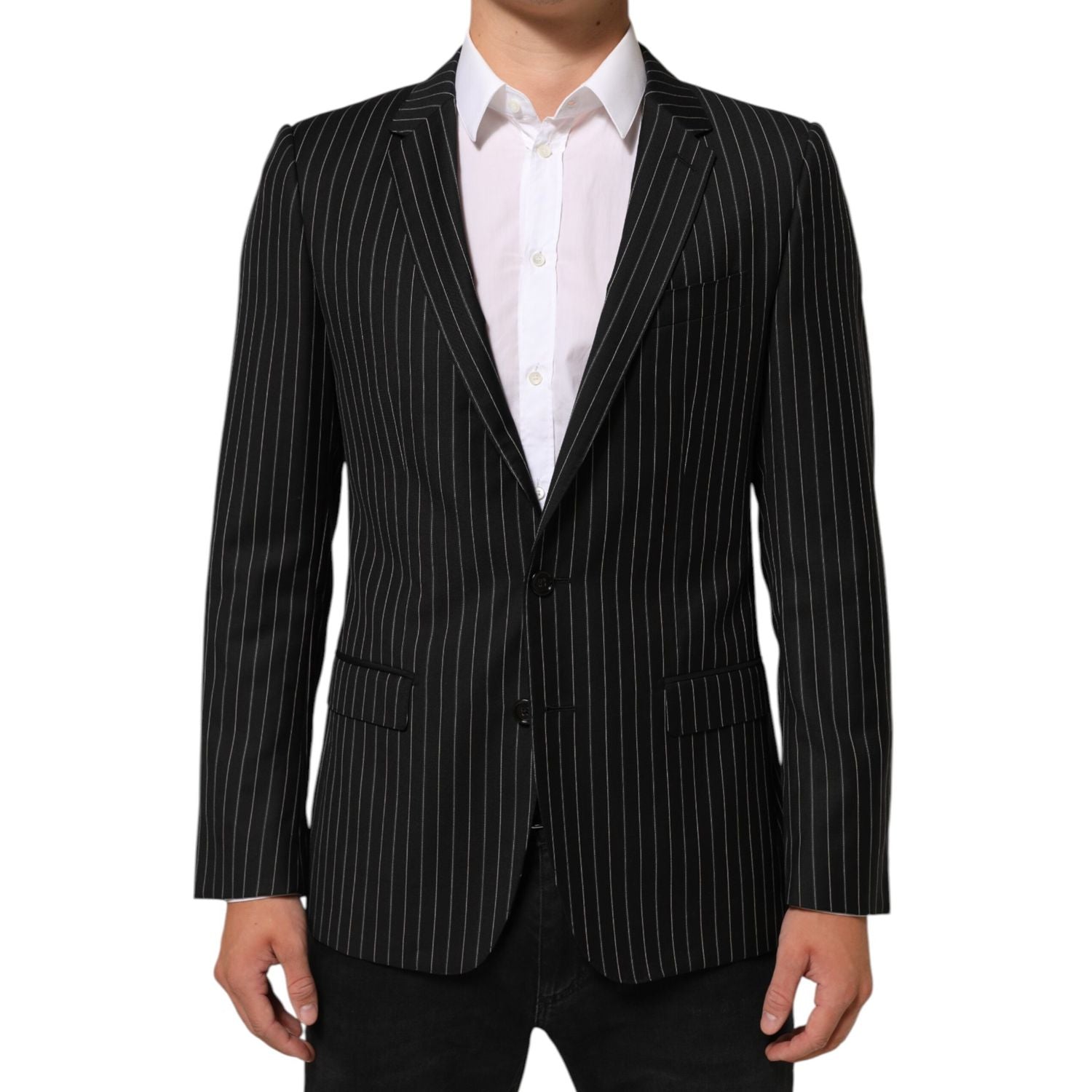 Dolce & Gabbana Black Stripes MARTINI 1 Button Suit Blazer