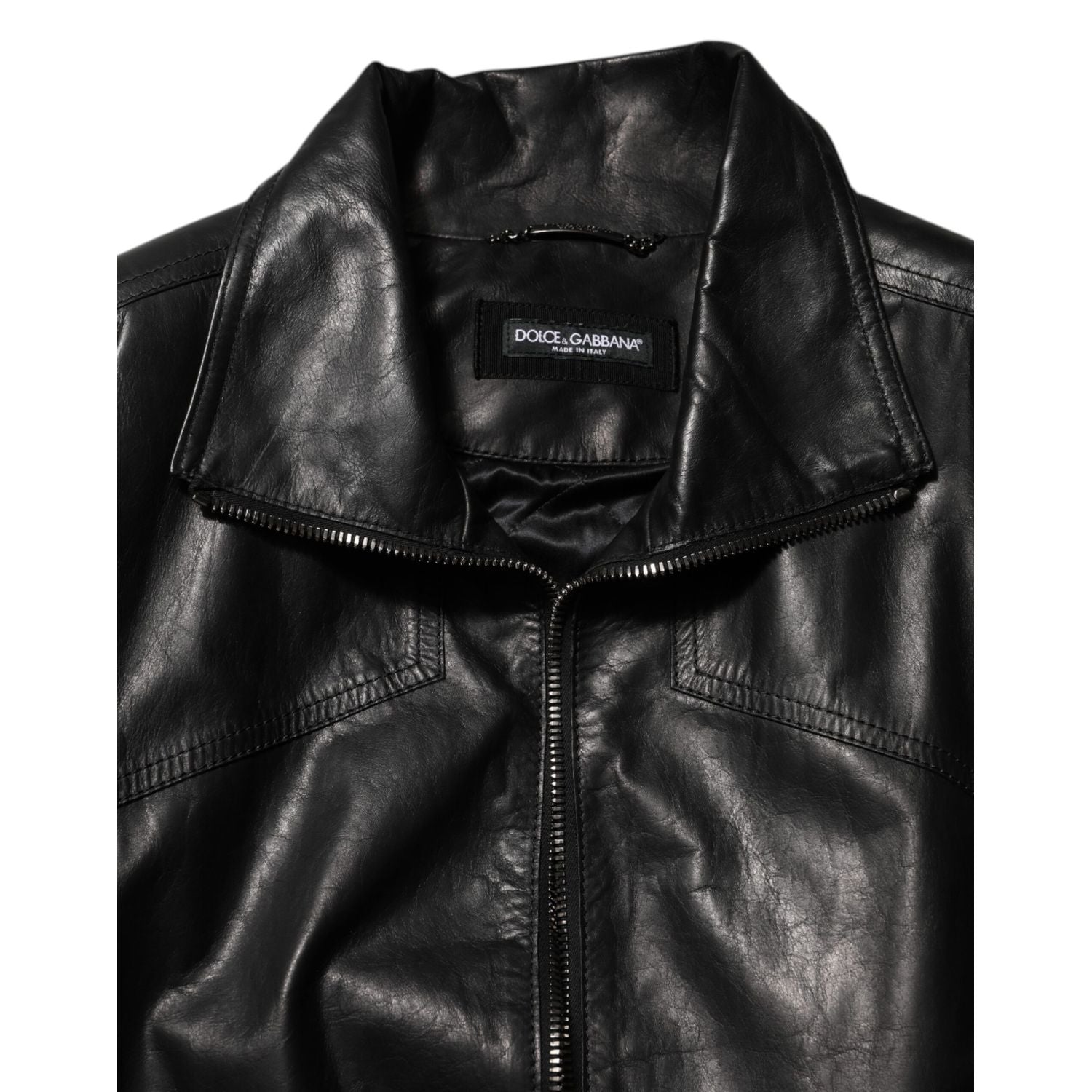 Dolce & Gabbana Black Leather Full Zip Biker Blouson Jacket