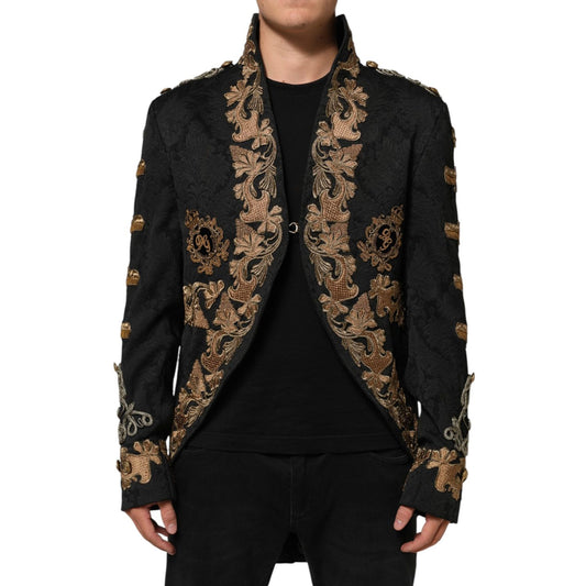 Dolce & Gabbana Black Brocade Embroidery Men Coat Jacket