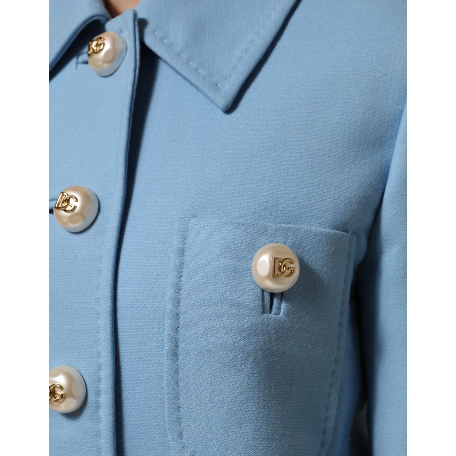 Dolce & Gabbana Blue Buttoned Down Trench Coat Jacket