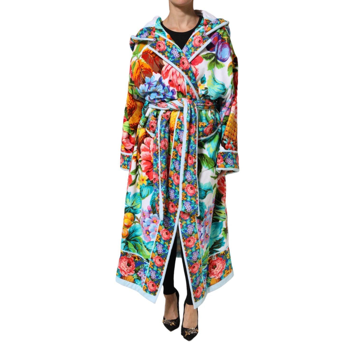 Dolce & Gabbana Multicolor Floral Print Belted Bathrobe Coat Jacket