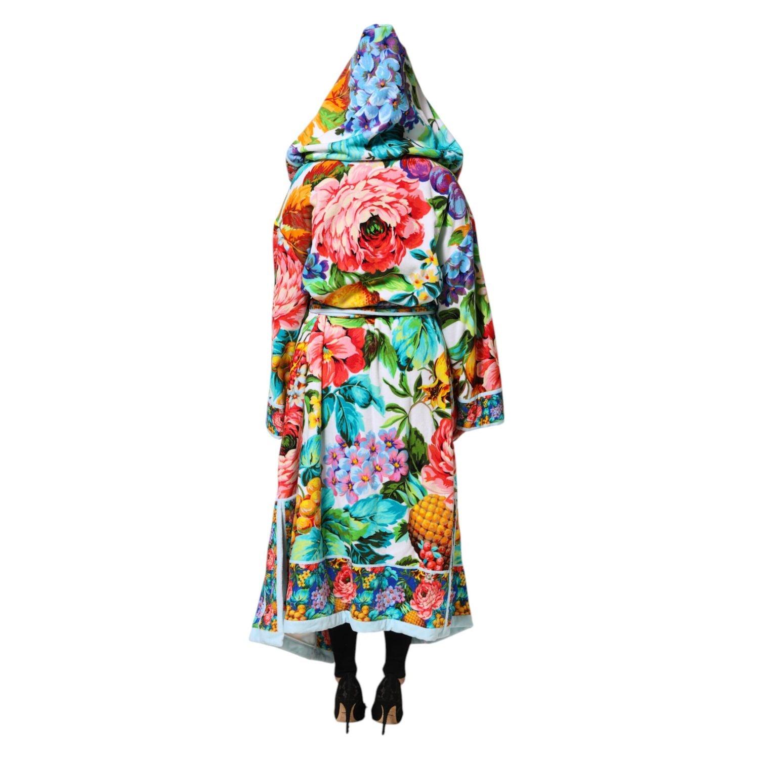 Dolce & Gabbana Multicolor Floral Print Belted Bathrobe Coat Jacket