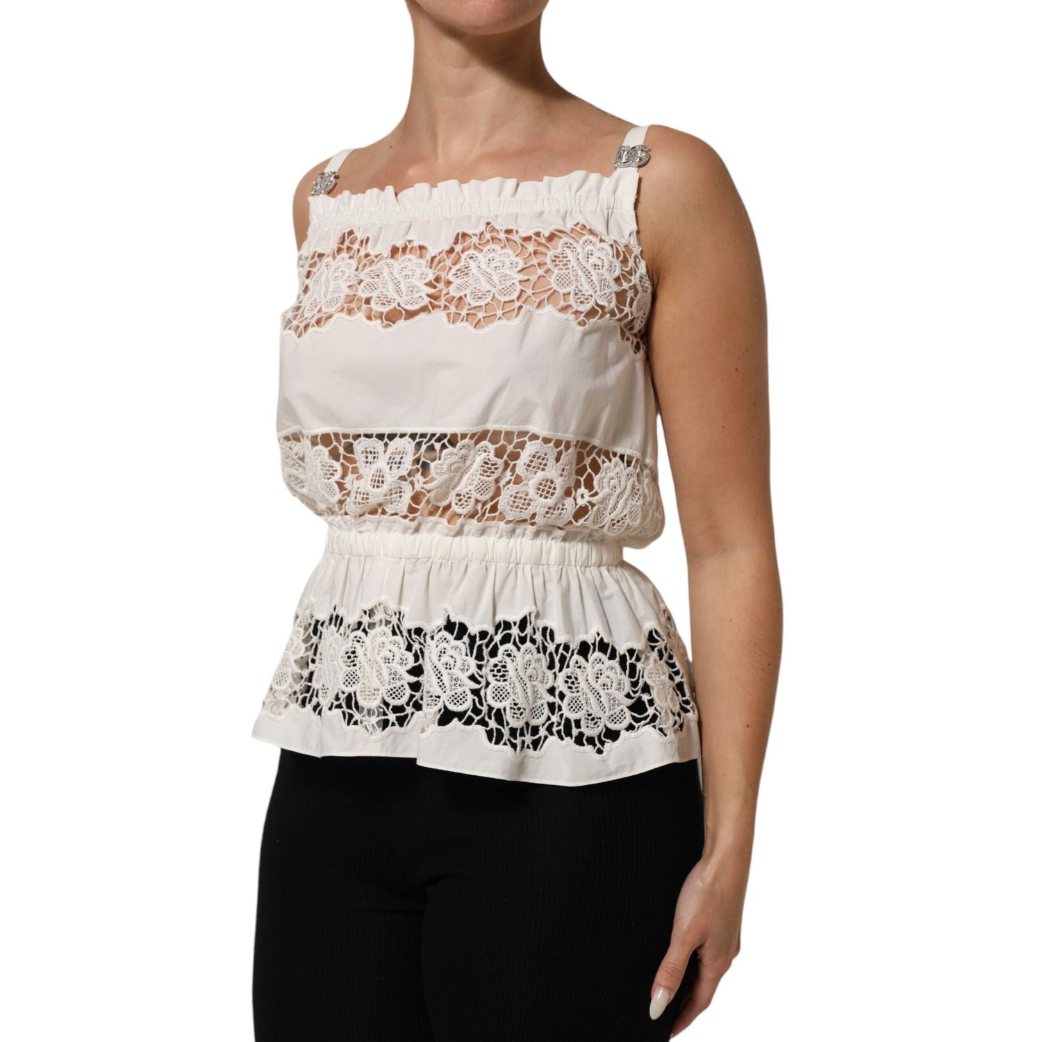 Dolce & Gabbana White Poplin Openwork Embroidery Tank Top