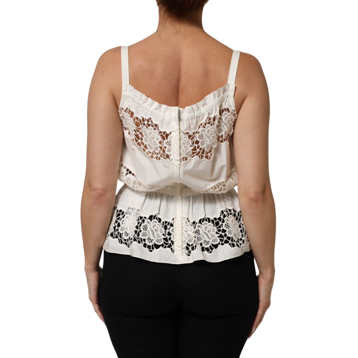 Dolce & Gabbana White Poplin Openwork Embroidery Tank Top