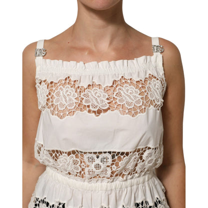 Dolce & Gabbana White Poplin Openwork Embroidery Tank Top