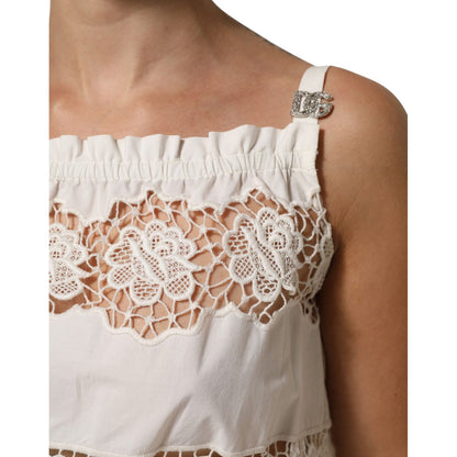 Dolce & Gabbana White Poplin Openwork Embroidery Tank Top