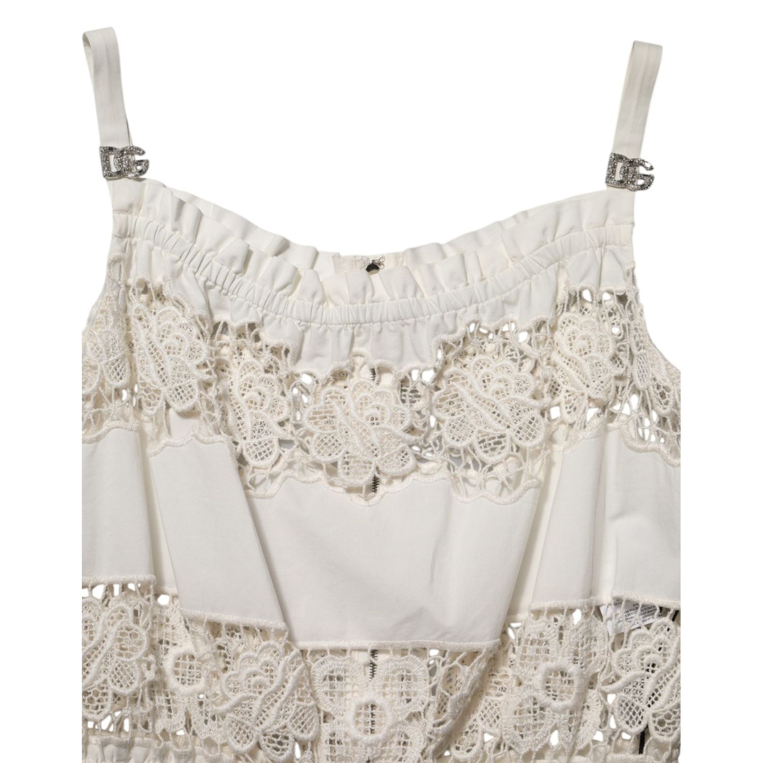 Dolce & Gabbana White Poplin Openwork Embroidery Tank Top