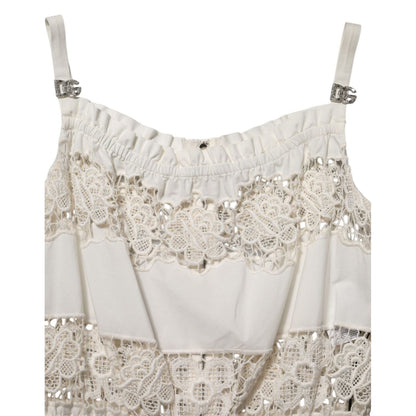 Dolce & Gabbana White Poplin Openwork Embroidery Tank Top